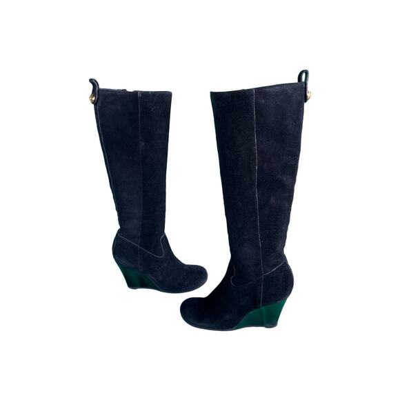 Tory Burch Black Duede Knee High Wedge Boot - Picture 2 of 10